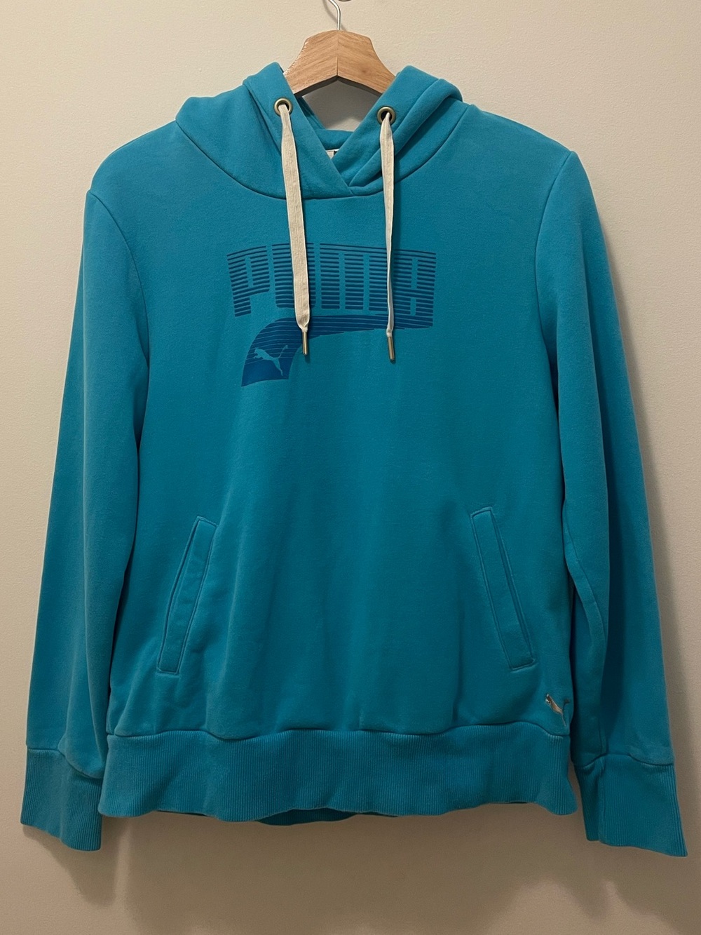 Puma Teal Hooded Crewneck Sweatshirt with Cream Drawcords